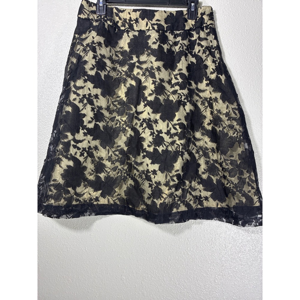 Apt. 9 Womens Black Gold Floral Lace A-Line Skirt Cocktail Party Size 8